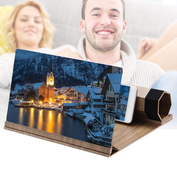 

12inch hd screen magnifier wood grain foldable phone for watching movie videos tu-shop cell mounts & holders