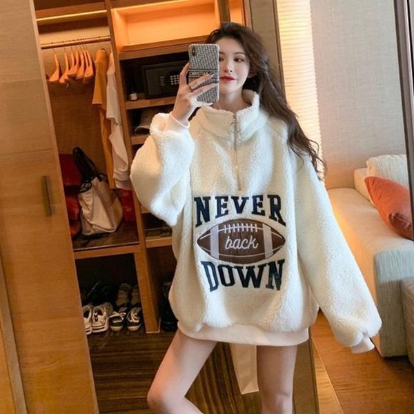 

elegant white letter embroidery splicing sweatshirt womens 2021 autumn loose fashion girl casual long-sleeved women's hoodies & sweatsh, Black