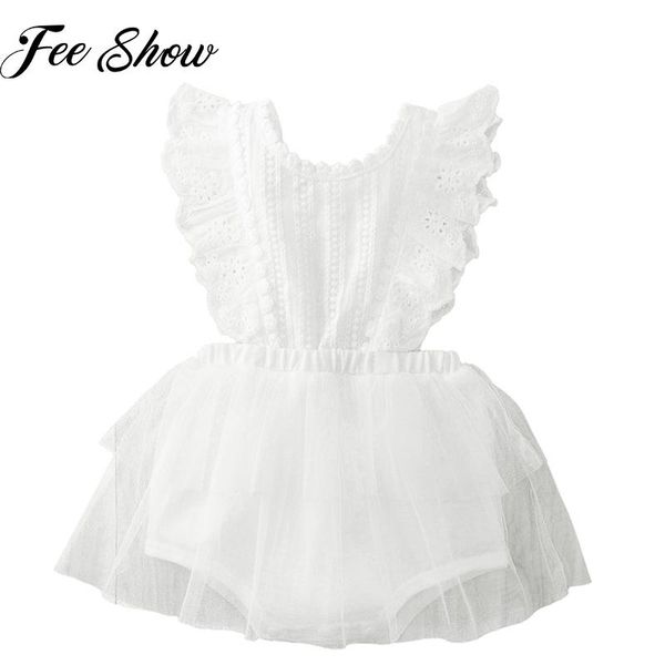 

girl's dresses infant baby girls white romper dress borns ruffle sleeve lace mesh tutu tulle one-piece round neck 0-18 months, Red;yellow