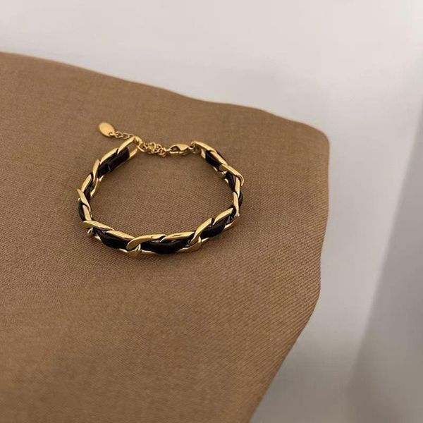 

tennis trendy gothic black imitation leather metal chain bracelets stainless steel statement bracelet halloween jewelry gift, Golden;silver