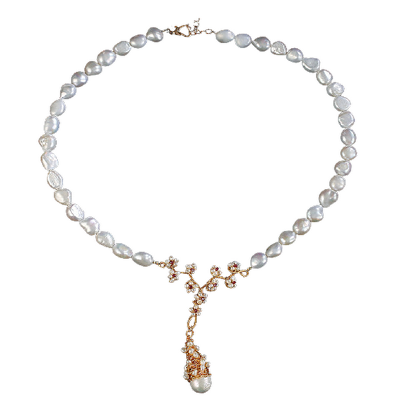 

pendant necklaces sinzry luxury fine jewelry original handmade natural baroque pearl vintage flower for women, Silver