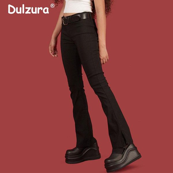 

black high waist elastic flare pants women harajuku skinny split slim pant casual zipper long trousers female women's & capris, Black;white