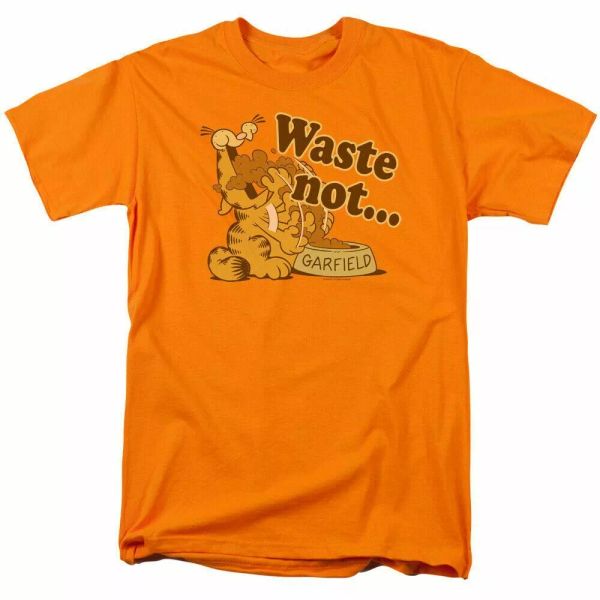 

garfield waste not t shirt mens licensed cat jim davis comics tee orange, White;black
