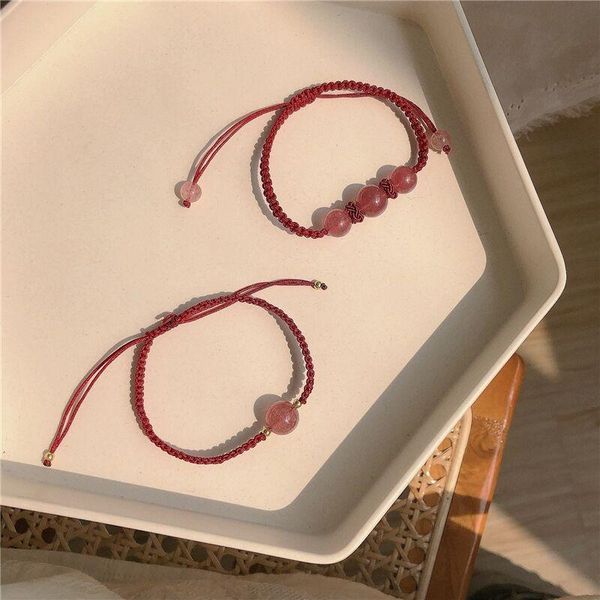 

decorative objects & figurines natural strawberry quartz red string bracelet crystal stones for girls jewelry making