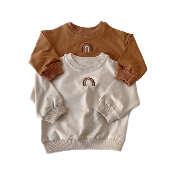 

autumn toddler baby girls boys rainbow embroidery sweatshirts kids long sleeve t-shirt sweatshirt baby clothes outfits, White;black