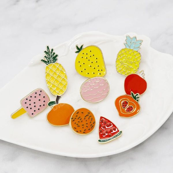 

cute cartoon little kind of fruits pineapple orange watermelon alloy enamel pin badge brooch, Gray