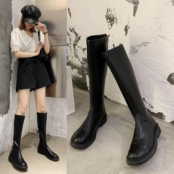 

boots winter lady round toe flat heel -women shoes luxury designer mid calf low fashion over-the-knee rubber i7mv, Black