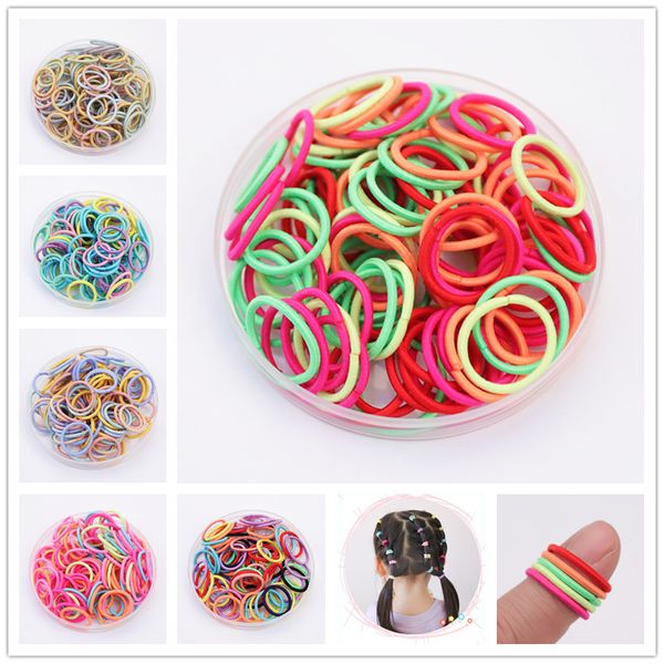 100 pz/lotto Carino Piccola Ragazza Ponytail Holder 2 cm Accessori Elastici Sottili Elastici Per I Bambini Legami Dei Capelli Colorati