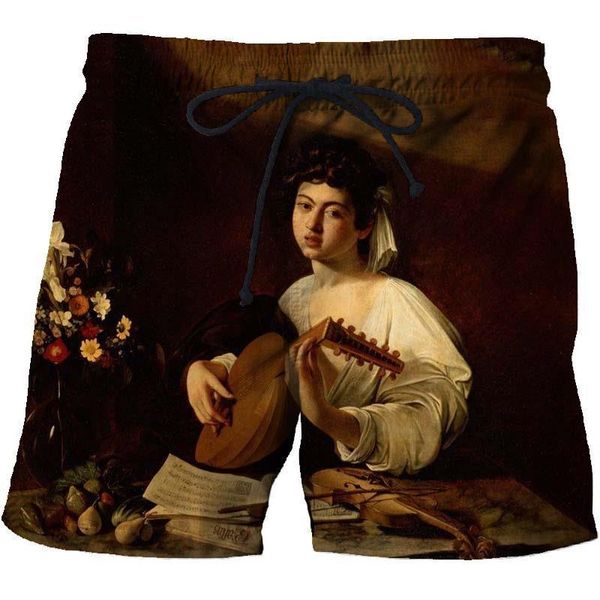 

men's shorts summer loose beach pants world famous painting 3d printing casual quick-drying, White;black