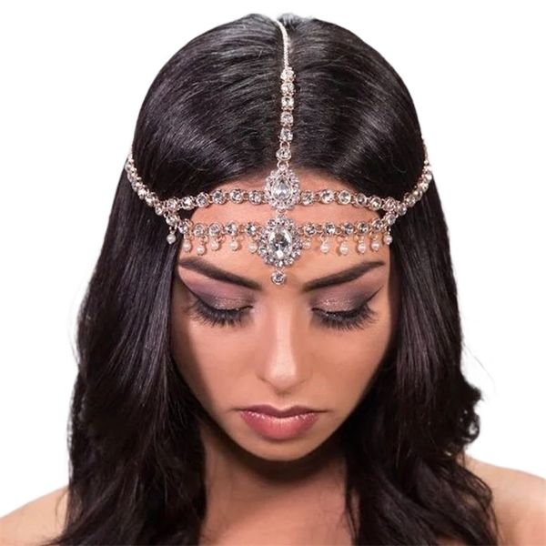 Boho Nappa Strass Catena Gioielli Copricapo Dea Prom Matrimonio Gemma Accessori per capelli da sposa per le donne Vacanze greche