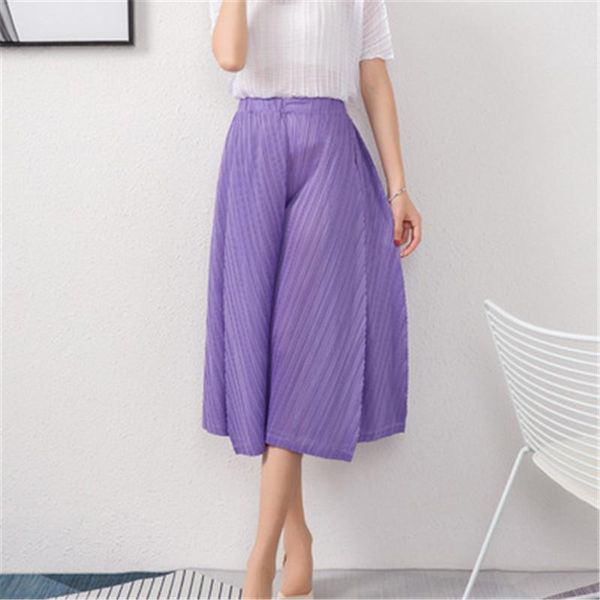 

women's pants & capris miyake pleated wide-leg fashion loose large size comfortable high-waist cropped trousers straight leg women, Black;white