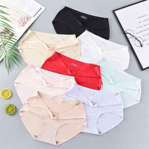 

women's ice silk underpants seamless one piece breathable middle waist women's briefs triangle 810, Black;pink