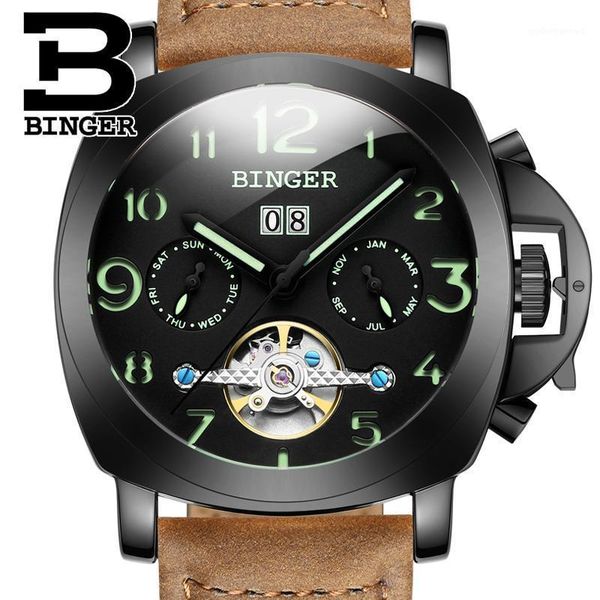 

switzerland men's watch binger automatic mechanical watches multi-function military sluminous man clock b1169-5 wristwatche wristwatche, Slivery;brown