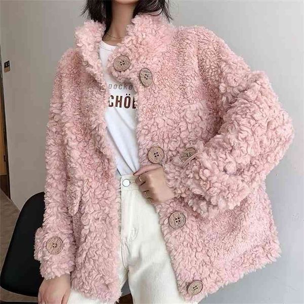 

sheep sheared female brief paragraph coat keep warm thick fur compound lambs wool collar shearling 210519, Black