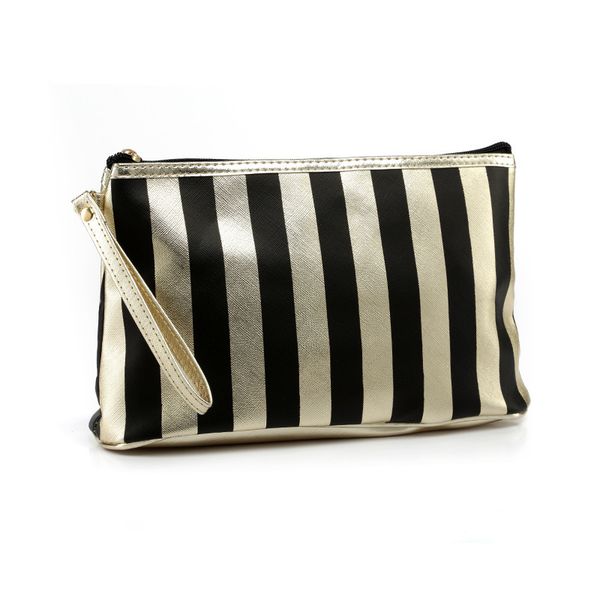 

cosmetic bag gold striped large capacity hand storage