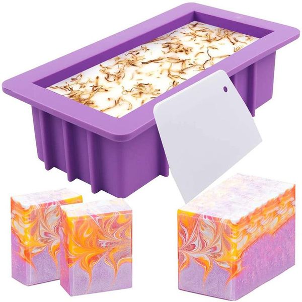 

silicone soap molds, 1pcs 38oz rectangular loaf mold with plastic scraper for handmade craft tools