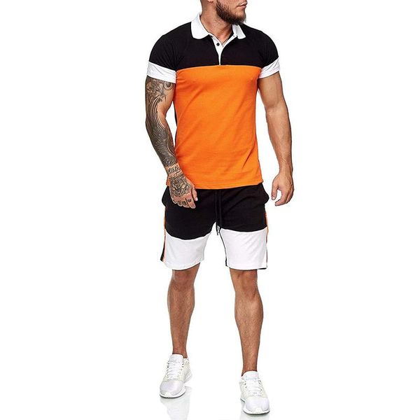 

running sets spring summer fashion casual men's tracksuit color matching splicing shirt short sleeve set fitness sports suit, Black;blue
