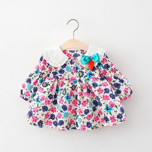 

girl's dresses girls 2021 spring and autumn girl baby clothes floral long-sleeved dress casual sweet bow princess, Red;yellow