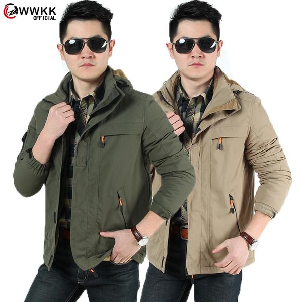

men's jackets wwkk 2021 winter fleece warm hooded coat thermal thick outerwear male military jacket mens brand clothing, Black;brown
