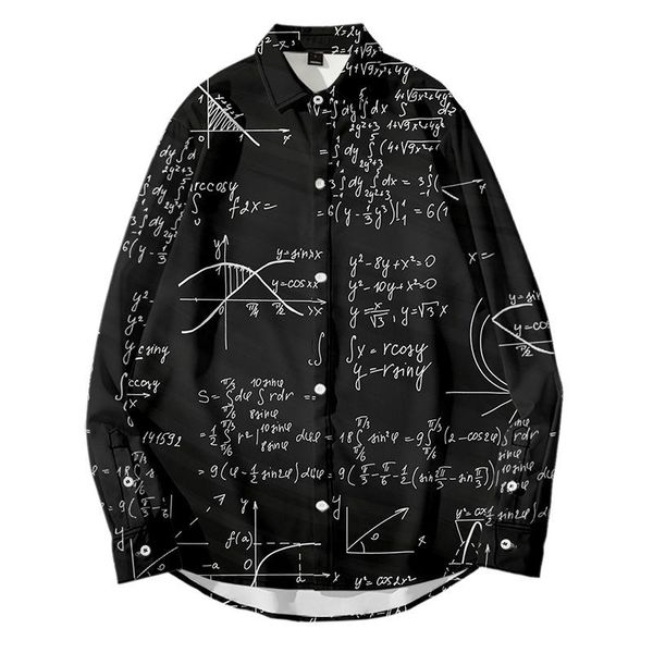 

men's casual shirts autumn cardigan long-sleeved shirt advanced mathematics 3d printing loose all-match, White;black