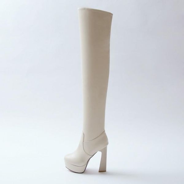 

boots fashionable side zipper oversize knee-high heel elastic, Black
