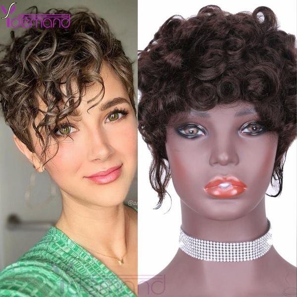 

synthetic wigs y demand short curly human hair for black women 4# natural jerry curl styles full wig