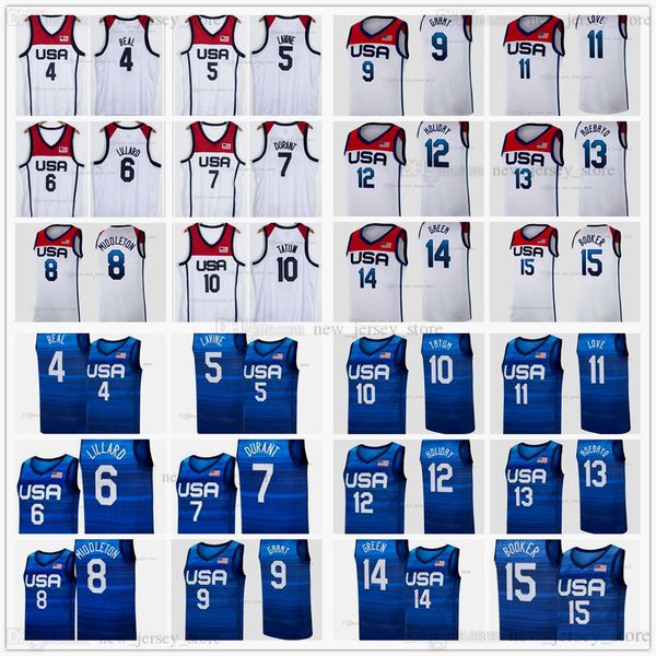 

america 2021 tokyo summer olympics basketball jerseys 4 bradley 5 zach beal lavine 6 damian lillard 7 kevin durant 8 khris middleton 10 jays, Black;red