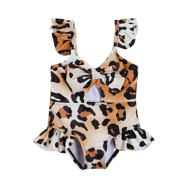 

jumpsuits 6m-4y infant kids baby girl ruffles sleeveless leopard swimsuit swimming romper one pieces bathing suit, Blue