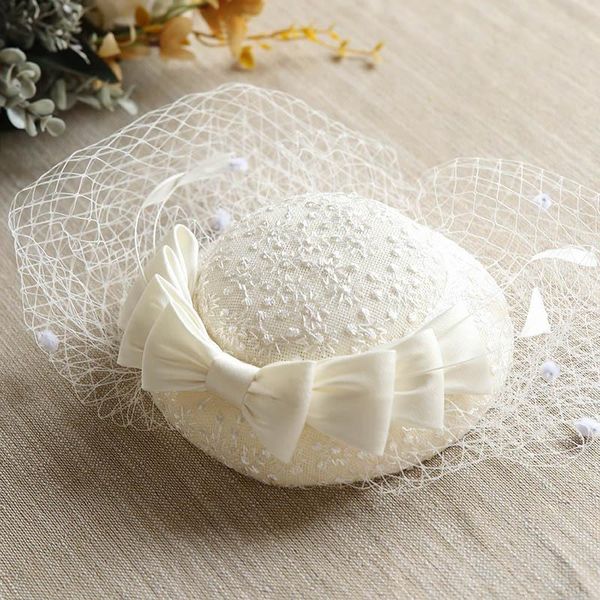 

stingy brim hats autumn women net yarn white bow wool solid color hat winter ladies vintage fashion fedora female england elegant beret, Blue;gray
