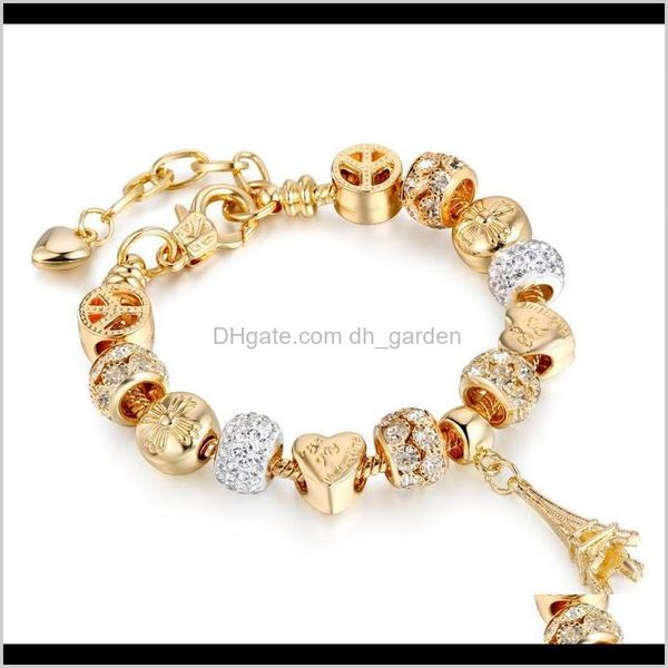 

bangle bracelets jewelry18k gold plated adjustable snake chain crystal beads heart charm tower pendant bracelet drop delivery 2021 ob, Black