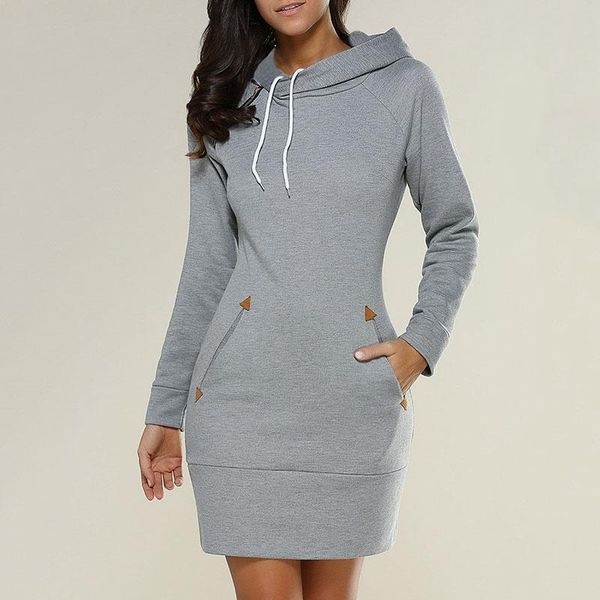

casual dresses dress women s-5xl plus size hooded slim long sleeve autumn solid color pocket mini comfortable vestidos lady f189, Black;gray