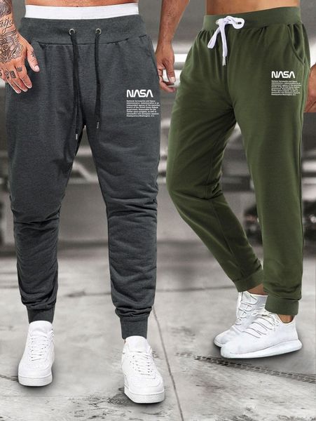 

men 2pcs slogan graphic drawstring waist sweatpants y5nd#, Black