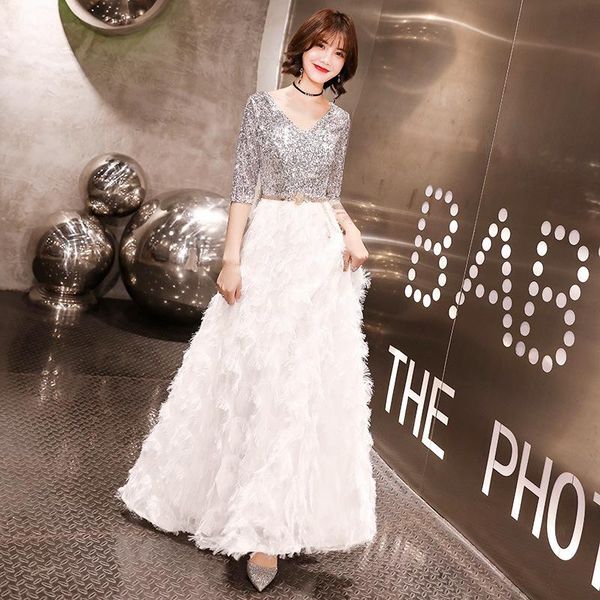 

oversize 3xl white temperament evening dress bling sequins prom noble patchwork party v-neck banquet ethnic clothing, Red