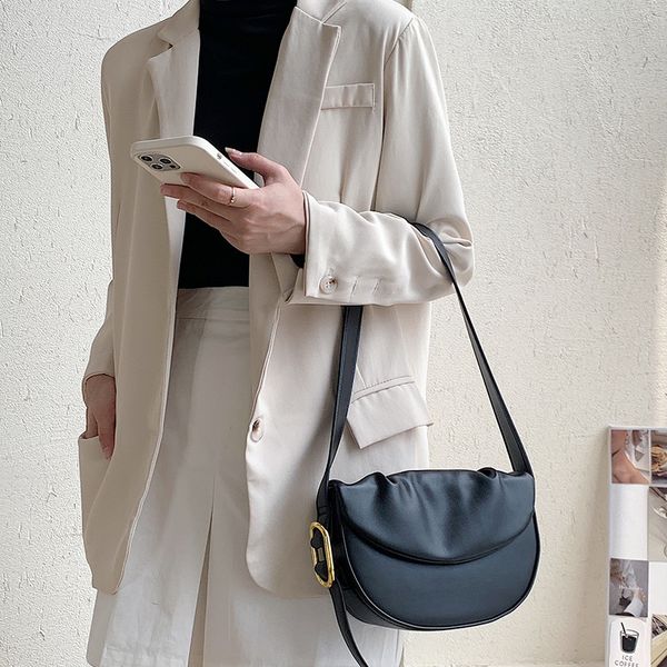 

new women's fashion popular niche single shoulder pu leather shaped underarm wrinkled semi-circular saddle bag