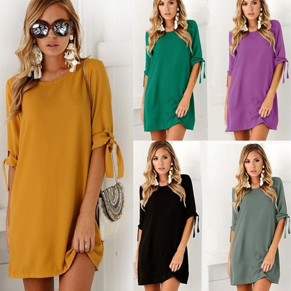 

women's knits & tees round neck dress with sleeves in autumn, White