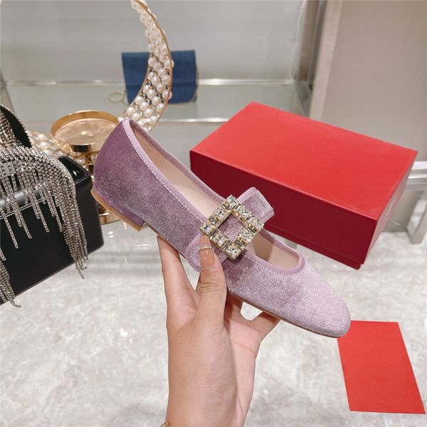 

2021 women low-heeled dress shoes 100% authentic sheepskin lining sandals square buckle velvet round head drill mary jane ballet flat bottom, Black