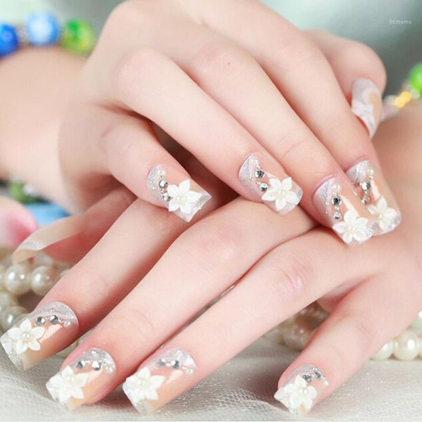 

24pcs/set pre-design flower diamond wearable fake nails with back sticker bride manicure tools square artificial nail glue1, Red;gold