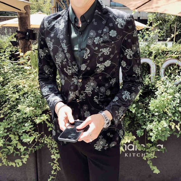 

elegant banquet stage jacket singer attire floral size big 5xl spring from men's wedding a blazer button, Black;brown