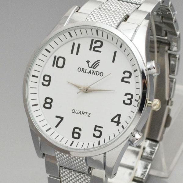 

orlando fashion men watches white dial steel band mens men's quartz wristwatch man watch relojes hombre zegarek meski wristwatches, Slivery;brown