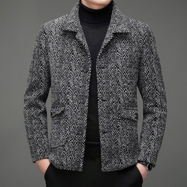 

men's wool & blends 2021 mens plaid jackets men trench coat jacket outwear casual slim fit thicker steetwear windbreaker, Black