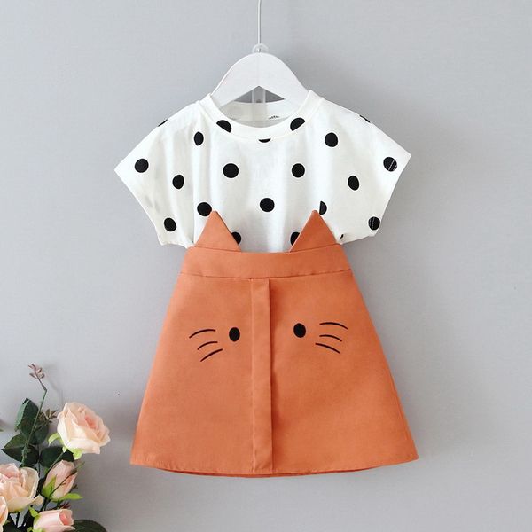 

clothing sets summer baby girl 2-pcs white polka dot t-shirt + orange cat shorts kids outfits e16 ufg0