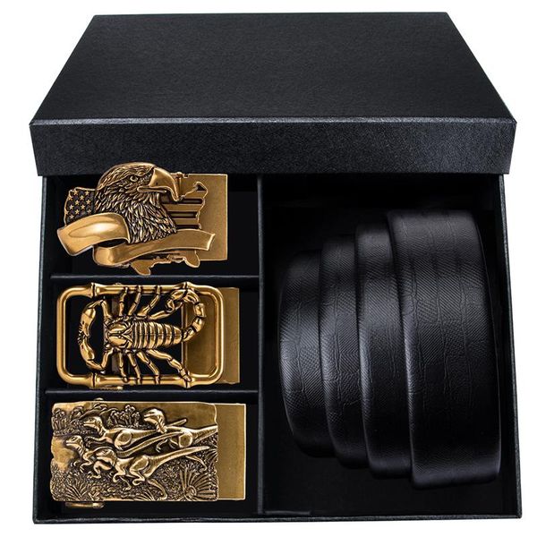 

fashion leather vintage belt men novelty eagle snake decorative gold buckle animal waist for male cowboy casual belts, Black;brown