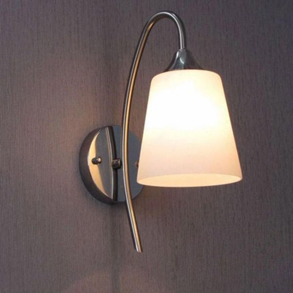 

wall lamp modern bried stainless steel single head european minimalism home decoration white glass bedroom led lighting e27 bulb