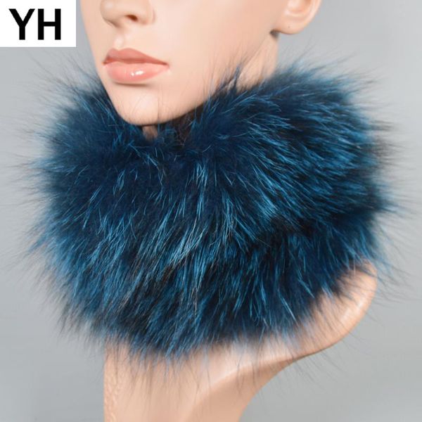 

scarves winter ladies real fur scarf knit soft and warm elastic ring headband fashionable natural, Blue;gray