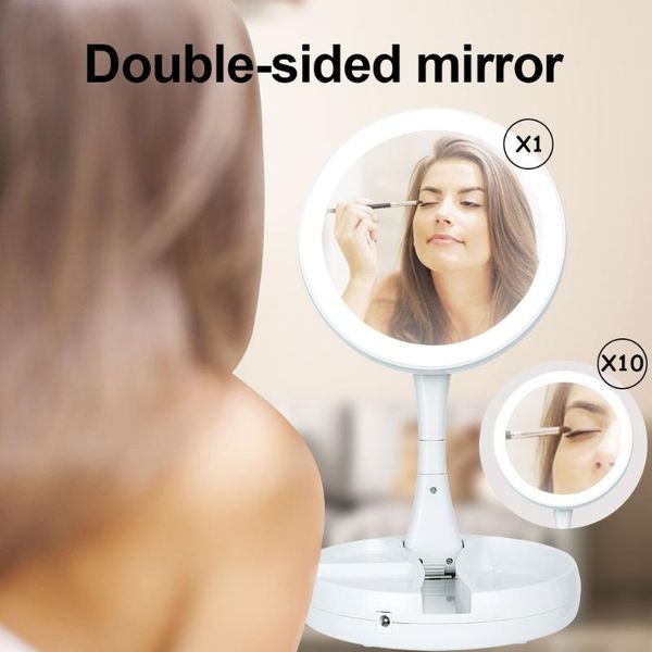 

compact mirrors foldable round make-up mirror with led light 1x 10x magnifing beauty portable fold double-sided with180 Â°rotation