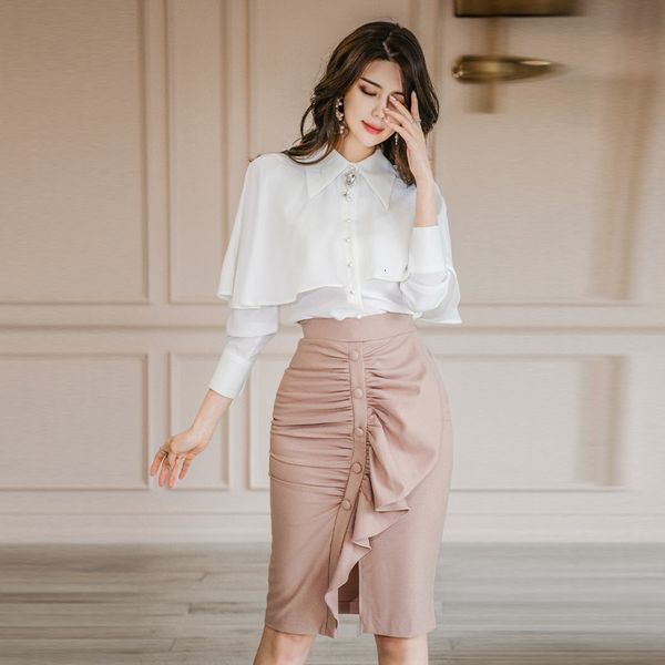 

arrival white fashions chiffon shirt temperament frills wild skirt comfortable working-style female ensemble, Black