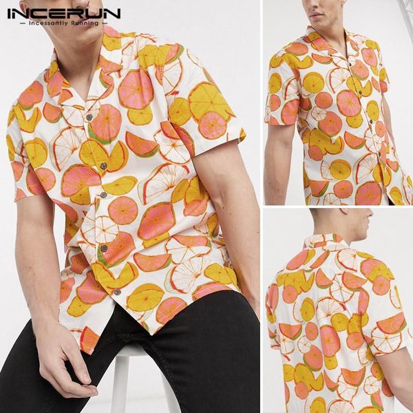 

men holiday printed shirts casual short sleeve lapel shirt man summer hawaiian beach vacation blouse loose floral men's, White;black