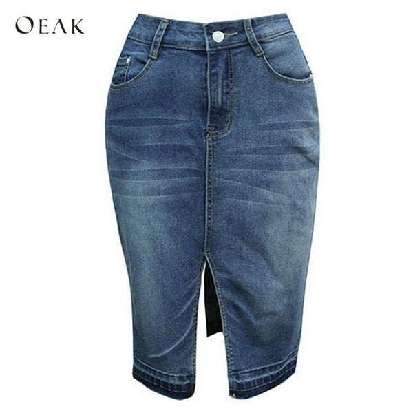 

skirts oeak vintage denim women high waist pencil blue split skinny skirt female casual slim faldas mujer moda 2021, Black