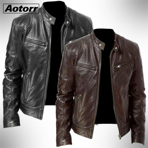 

mens fashion leather jacket slim fit stand collar pu male anti-wind motorcycle lapel diagonal zipper s men 5xl 211222, Black