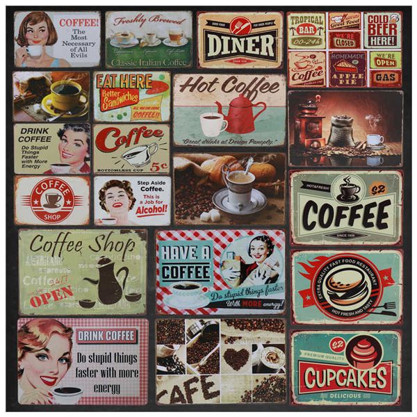 

shabby coffee cupcakes tin sign vintage cafe bar indoor hanging painting decor retro home restroom wall stickers metal plaquesa